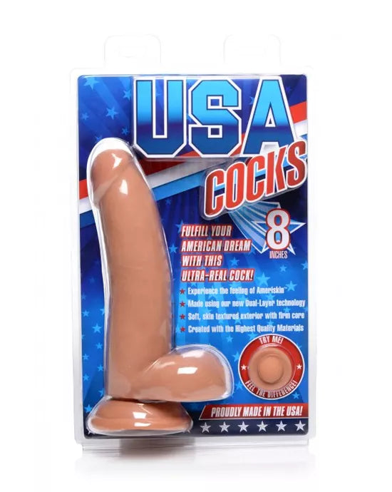 USA Cocks 8 Inch Ameriskin Dildo - Medium Skin Tone