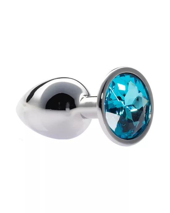 Kink Range Alloy Gem Butt Plug - 2.8 Inch - Light Blue Gem