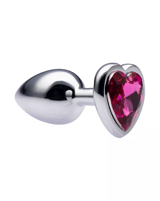 Kink Range Alloy Love Heart Gemmed Butt Plug - 2.7 Inch - Pink Gem