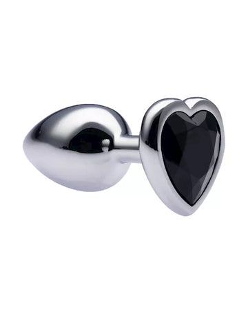 Kink Range Alloy Love Heart Gemmed Butt Plug - 2.7 Inch - Black Gem