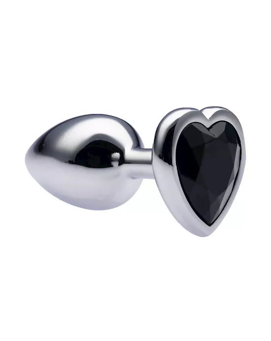 Kink Range Alloy Love Heart Gemmed Butt Plug - 2.7 Inch - Black Gem