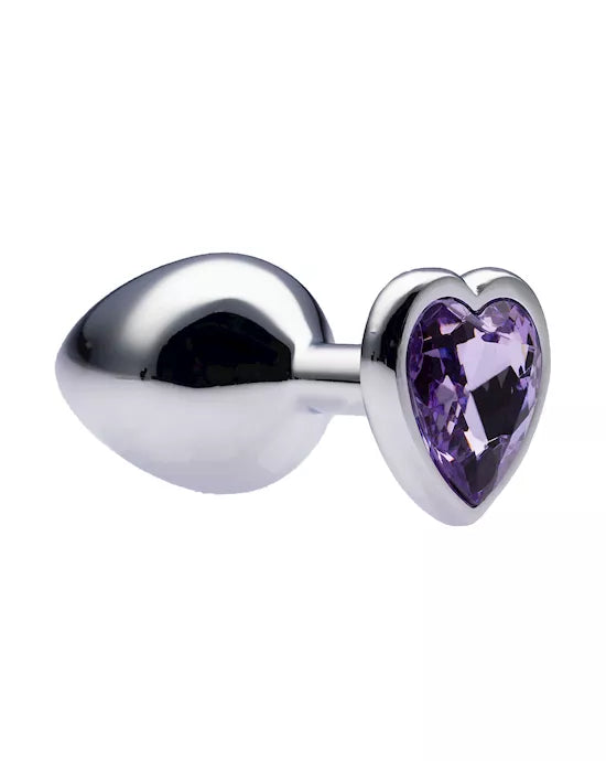 Kink Range Alloy Love Heart Gemmed Butt Plug - 3.2 Inch - Purple Gem