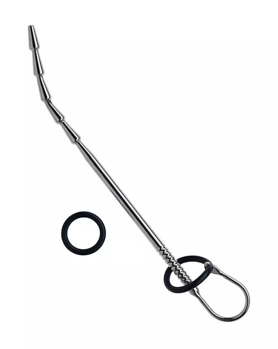 Kink Range Steel Beaded Penis Plug with Silicone Ring - 10.8 Inch