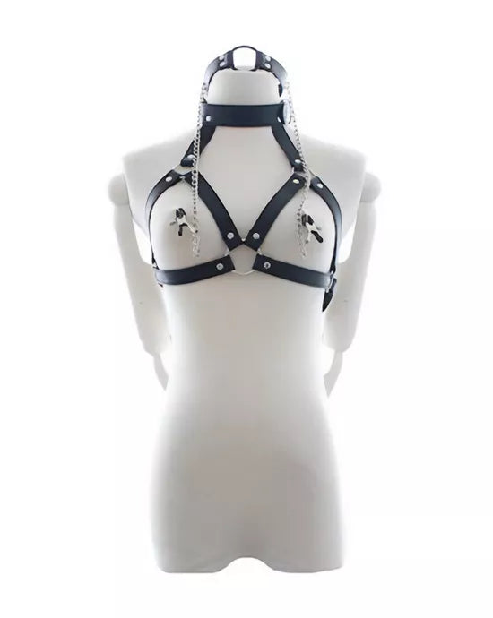 KinKi Bondage Harness with Nipple Clamps