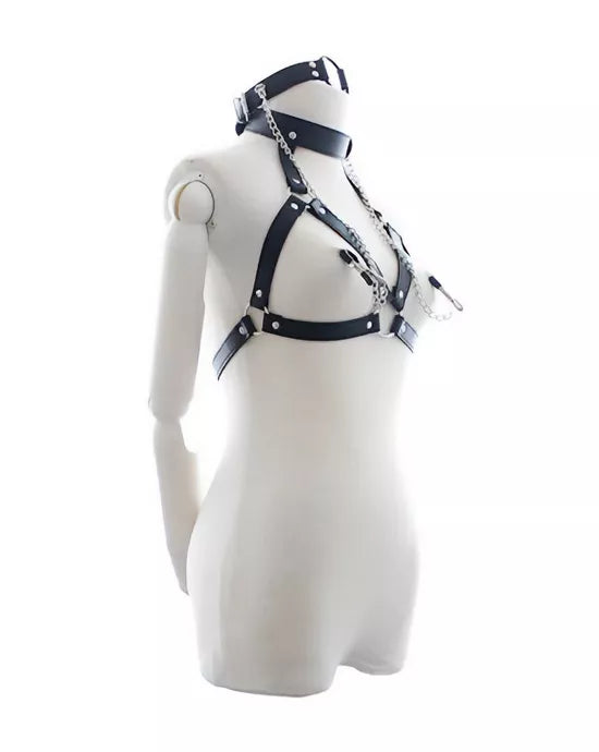 KinKi Bondage Harness with Nipple Clamps