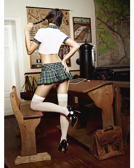 Schoolgirl Top and Plaid Skirt Set Queen
